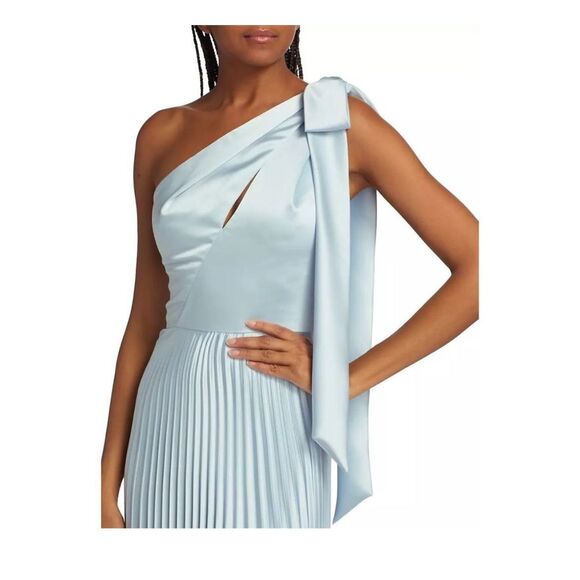 Amsale Womens Satin One-Shoulder Pleated Keyhole Sleeveless Gown Ice Size 6 - Picture 5 of 12